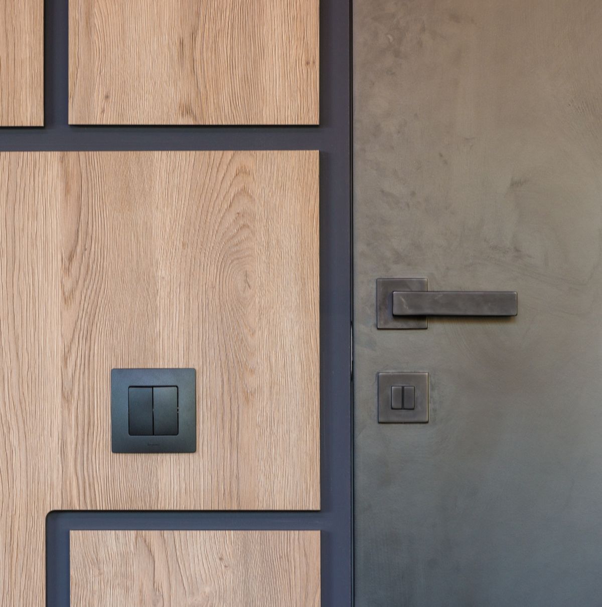 Modern apartment entrance door with a contemporary lever handle